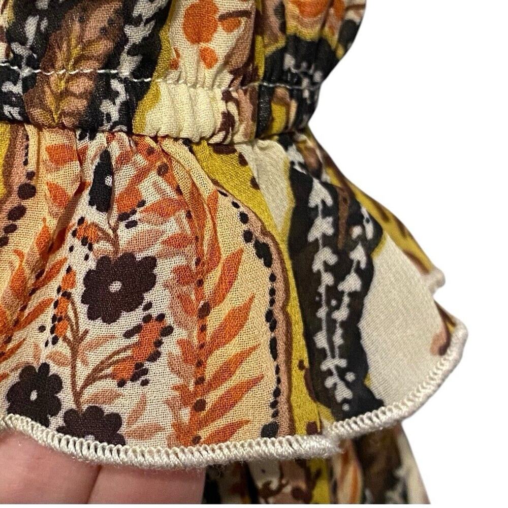 Paisley‎ Ruffle Midi Dress Womens S Sheer Pleated Regency Retro 70s Cottagecore - Picture 5 of 12